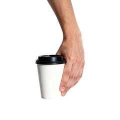 Hand Holding Takeaway Coffee Cup on a Isolated Transparent Background