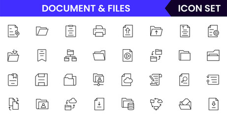 Document files vector web line icon collection, sleek illustrations of files, folders, archives, digital tools for organized, efficient designs.