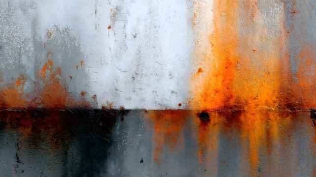 Abstract background of a corroded, weathered metal surface with vibrant orange rust stains. - Powered by Adobe