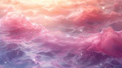 Fototapeta premium A dreamy vista of pastel hued clouds and shimmering waves creating a serene scene
