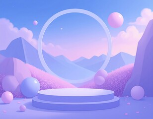 Pastel landscape with a podium