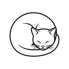 Minimalist black silhouette of a cat sleeping in a circle