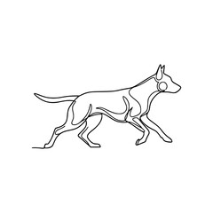 Dynamic black and white illustration of a dog in motion on a clean background