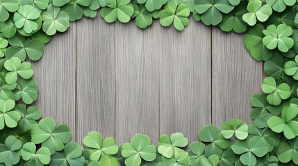 Celebrate St. Patrick's Day with a rustic green wooden backdrop adorned with a horseshoe and clover leaves for festive charm