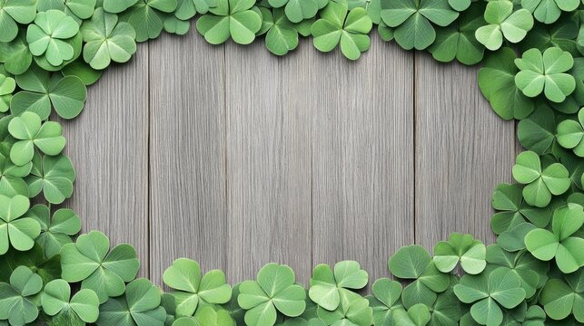 Celebrate St. Patrick's Day with a rustic green wooden backdrop adorned with a horseshoe and clover leaves for festive charm