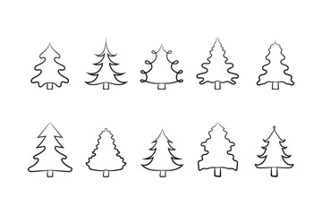 Obraz premium Christmas-tree outline, Evergreen Christmas tree icon vector. Festive Holiday Line Art Illustration.