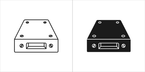 Black metal case icon, industrial equipment box symbol