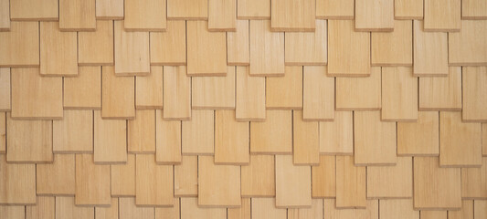 Old light brown rustic modern wooden shingle wall texture - wood facade architecture background	...