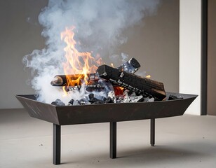 Outdoor fire pit with burning wood
