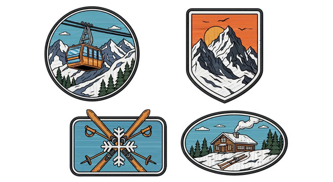 Winter Adventure Mountain Logo Collection Ski Resort Graphic