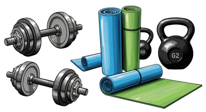 Fitness equipment dumbbells yoga mat kettlebell workout exercise set