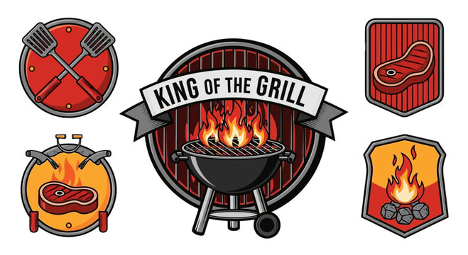 Grill Master BBQ Vector King Of The Grill Backyard Barbecue Steak Flame Fire Design