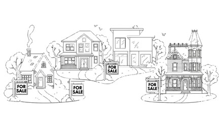 Houses for sale Real estate agency Homes on sale Houses line drawing