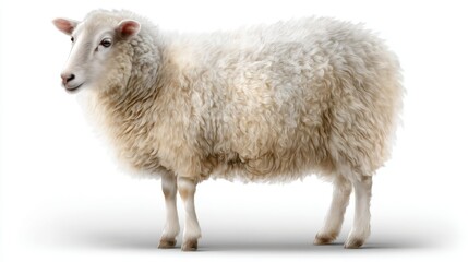Naklejka premium White Sheep Isolated on White Background with Detailed Wool Texture