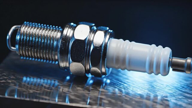 High-Quality Spark Plug on Reflective Surface for Automotive Engine Performance and Maintenance