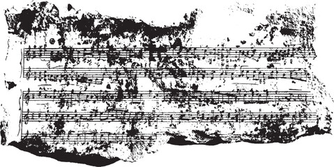 Torn sheet music with abstract grunge texture notation © appl