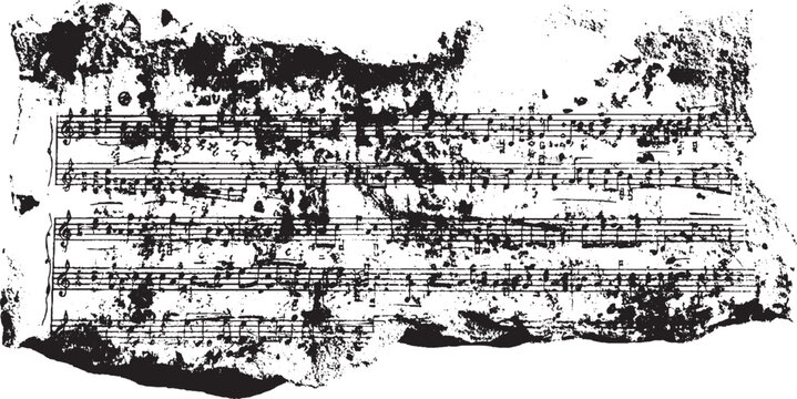 Torn sheet music with abstract grunge texture notation