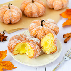 Pumpkin-Shaped Custard Donuts &ndash; Homemade Autumn Pastry