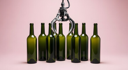 Robotic Claw Gripping Green Glass Bottles robotic arm