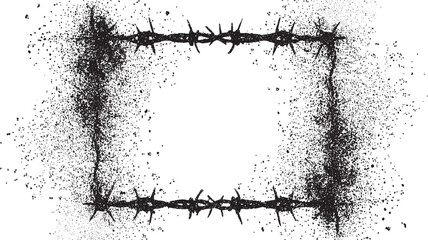 Barbed wire frame with scattered black dots border
