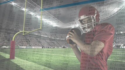Sports analytics quarterback readying throw at stadium and tracking overlay highlighting stats - Powered by Adobe