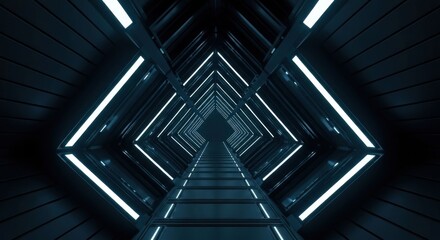 Obraz premium Futuristic corridor with diamond-shaped lights, leading to infinity