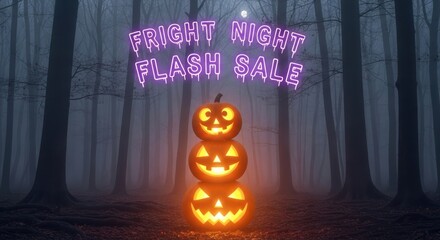 Fright night flash sale neon sign with pumpkins in forest at night