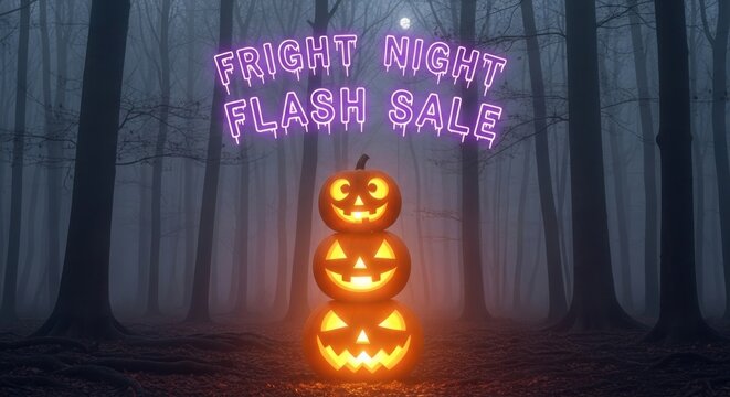 Fright night flash sale neon sign with pumpkins in forest at night