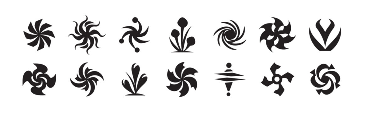 Business company icon symbol abstract geomatic shape logo decorative flower botanical outline spiral energy whirl texture vintage set circle leaf fire water bird wing modern swirl pattern, vector illu