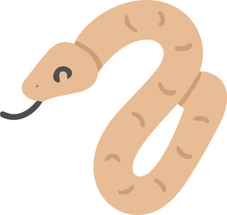Minimalist flat illustration of a beige snake with subtle markings and a black tongue, depicted in a smooth, curved pose on a plain background.