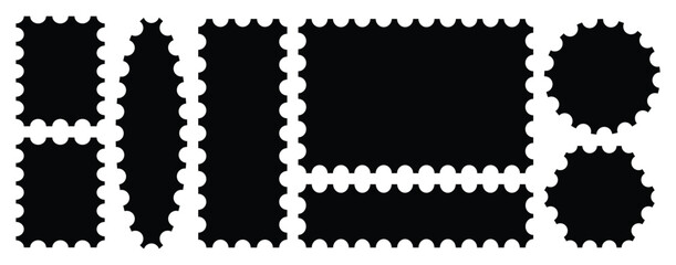 Blank postage stamp set. Clean postage stamp template. Postage icon. Vintage empty postcard stamp frame for mail delivery sticker template, philately element. Vector stamps isolated set.