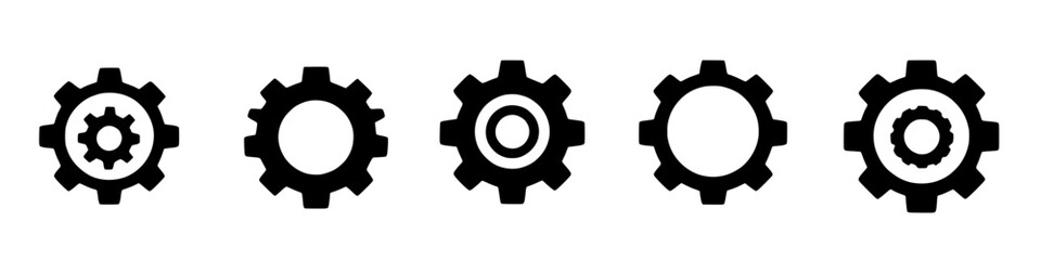 a collection of diverse gear icons in black and white