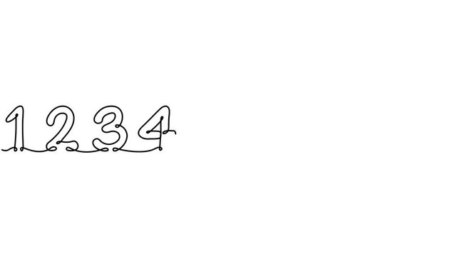 Continuous line drawing numbers animation. Arabic linear numerals symbols video. Counting signs collection.