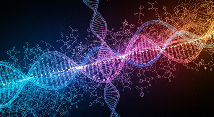 Captivating DNA helix molecule structure with glowing molecular network, representing scientific discovery and innovation