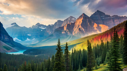 Breathtaking Mountain Valley with Turquoise Lake and Vibrant Autumn Forest at Sunrise mountains Full HD 4K Video Download 2025 2026