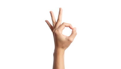 A person's hand making an OK hand gesture. This simple sign conveys agreement or approval