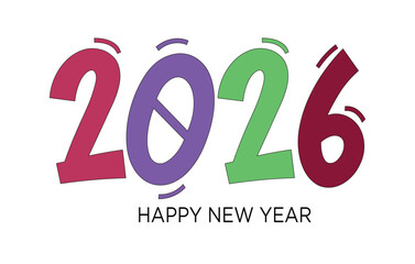 Playful New Year 2026 Hand Drawn Vector - Bold Multicolor Sketch Typography for Fun Kids and Social Media Design.