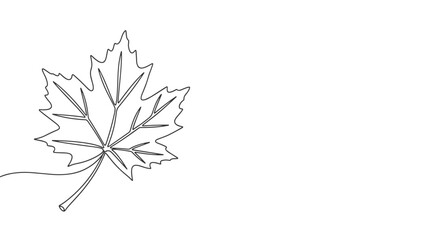 Minimalist continuous line drawing of a single autumn leaf, hand-drawn in a sketchy style, placed in the corner for decorative purposes, evoking a sense of nature and simplicity. This elegant vector