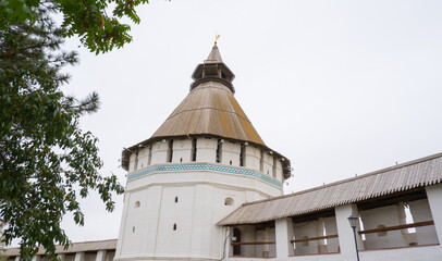 Krasnye Vorota. Red Gate. on the territory of the historical and architectural complex of the Astrakhan Kremlin on a cloudy autumn day, Astrakhan, Russia