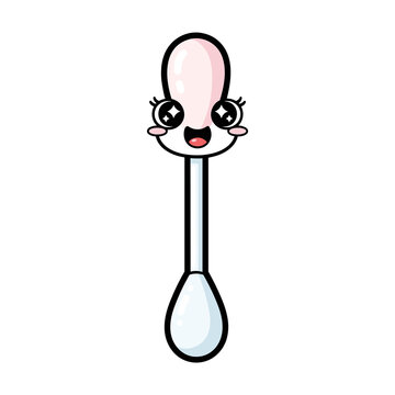 Cartoon character Q-tip with a happy face and colorful design  