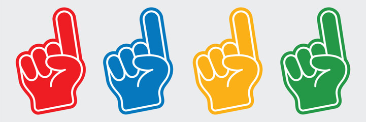 Number one foam finger fan accessory vector illustration set showing support for favorite sports player or team perfect icon template for cheering celebration game day atmosphere