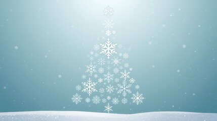 Snowflake in Christmas tree triangle shape on blue backgorund for graphic design template mockup pattern