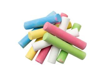 Pile of colorful chalk sticks for drawing and writing on a transparent background isolated on transparent background