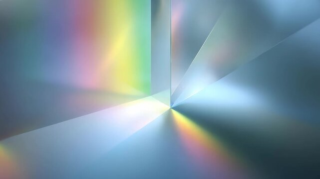 Abstract geometric background featuring soft gradients, light reflections, and prismatic color effects. Modern digital art with futuristic, minimalistic, and ethereal visual aesthetics