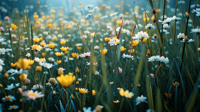 Prairie fleurie vue en gros plan