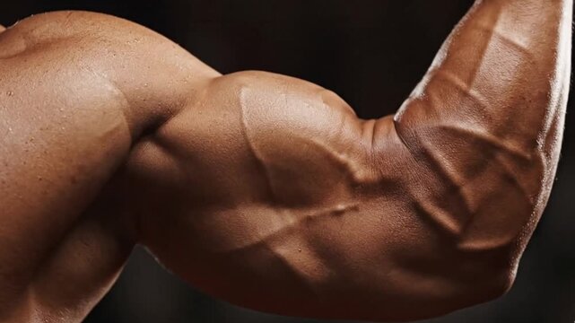 Close-up of a muscular arm showing veins and muscle definition ideal for fitness or health concepts