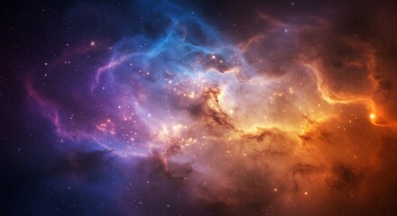 Fototapeta premium Nebula of blues purples oranges swirling cosmic dust many stars