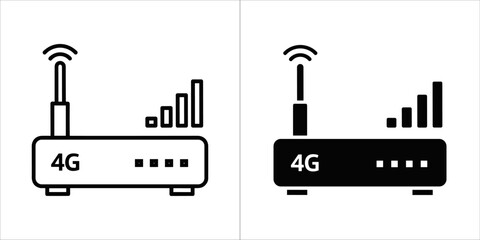 Black and white 4g router icon, a wireless network for internet