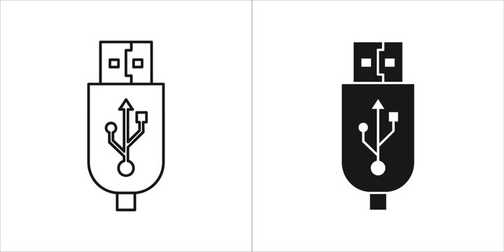 Black and white icon of a usb drive, representing data transfer
