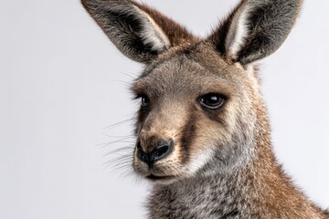 Fototapeta premium Kangaroo stands upright against a simple white background